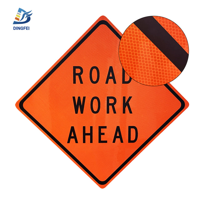 Diamond Grade Aluminum Road Work Ahead Roll Up Traffic Signs - 